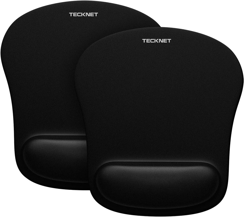 Mouse Mat Wrist Support, 2 Pack Ergonomic Mouse Mat with Memory Foam, Mice Pad with Anti-Slip Rubber Base, Waterproof Surface Mouse Pad for Computer, Laptop, Office, Home and Travel, Black
