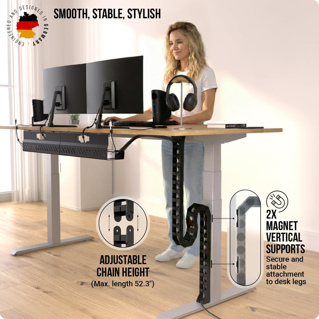 Under Desk Cable Management Raceway – Perfect for Sit Stand Desk Cable Management – Flexible Cable Snake -Vertebrae Cable Management (Black)