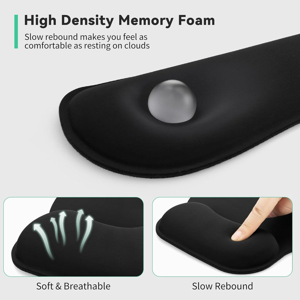 Keyboard Wrist Rest and Mouse Mat Wrist Support, Comfortable Memory Foam Mouse Pad Wrist Support Cushion with Anti-Slip Grip for Office Computer Laptop Working Gaming (Black Combo)