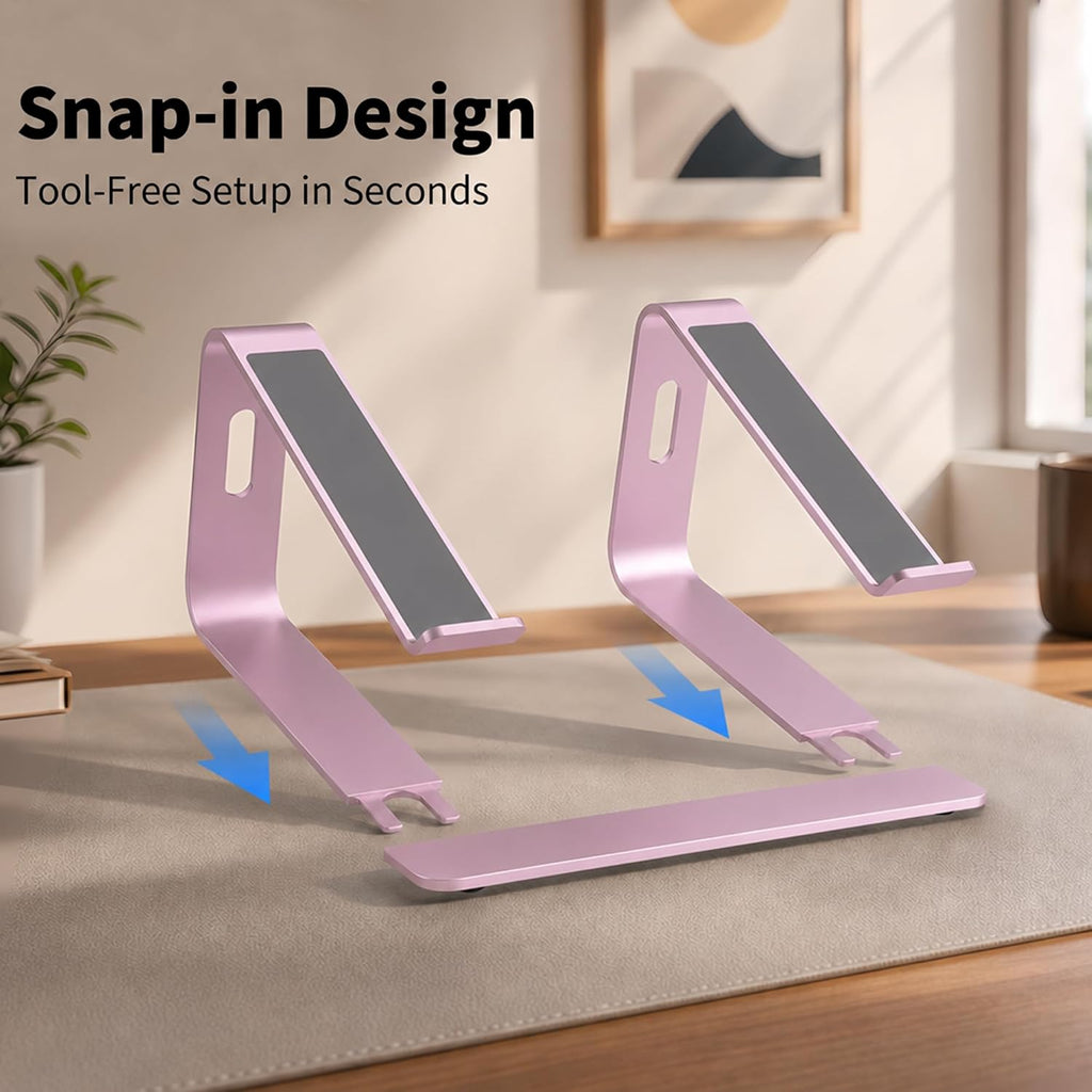 Laptop Stand for Desk, Aluminum Laptop Riser, Portable Computer Stand for Apple Mac Macbook Air Pro 10-15.6 Inch Notebook Computer, Detachable Ergonomic Elevator Holder Macbook Stand, Pink