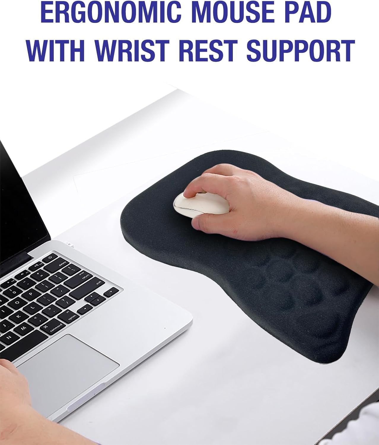 Ergonomic Mouse Pad with Wrist Rest Support, Massage Design Mouse Mat for Relief Carpal Tunnel Pain, Memory Foam Non-Slip Slope Massage Bulge (Black)
