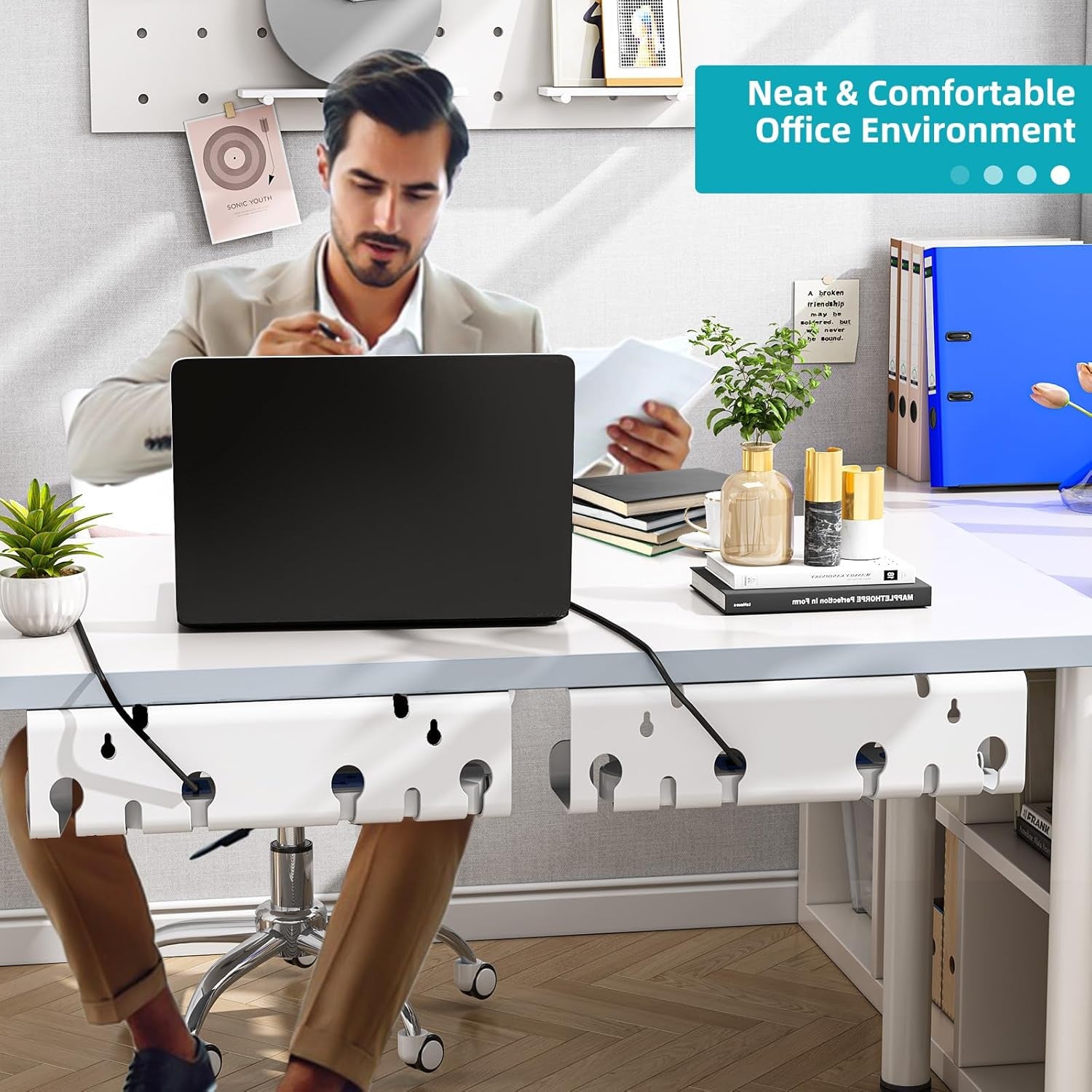 2-Pack under Desk Cable Management Tray, Cable Management Tray, Metal Mesh Cable Management under Desk with Clamp Mount, Cord Organizer for Office/Home Cost-Effective