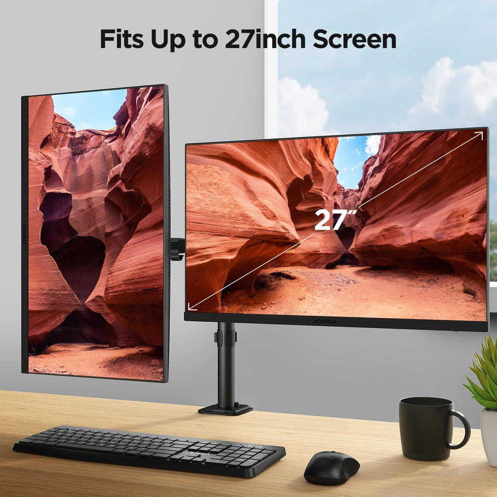 Dual Monitor Stand for 13-27 Inch Holds Screens, Ergonomic Height Adjustable Monitor Arm with Rotate 360°/ Adjustable Tilt ±72°/ Swivel 360°, VESA 75/100Mm