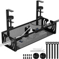 Cable Management, 39CM Long under Desk Cable Management No Drill, Metal Cable Tidy with Clamp for Standing Desk, Cable Organiser for Home Office, Black