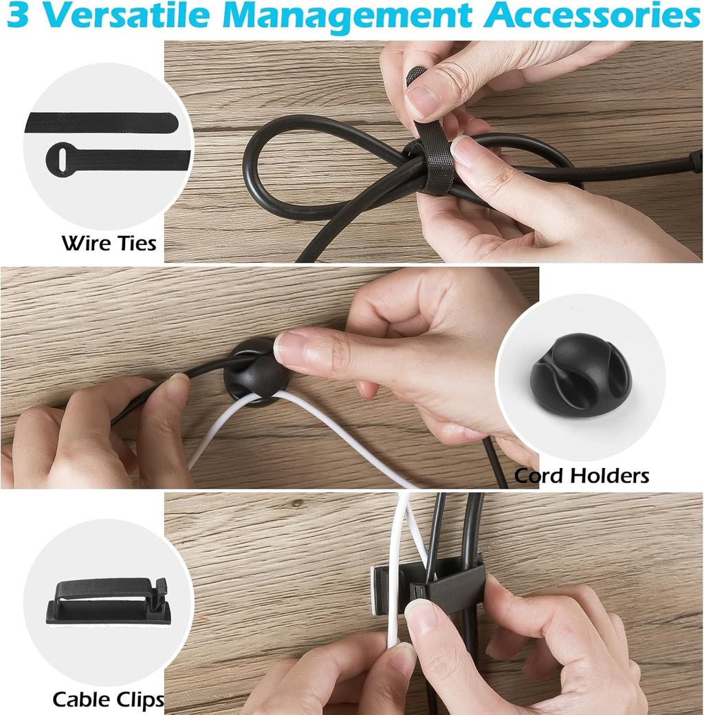 under Desk Cable Management Tray - 4 Pack Cable Management under Desk, Management Tray for Tidy Office and Home (Black)