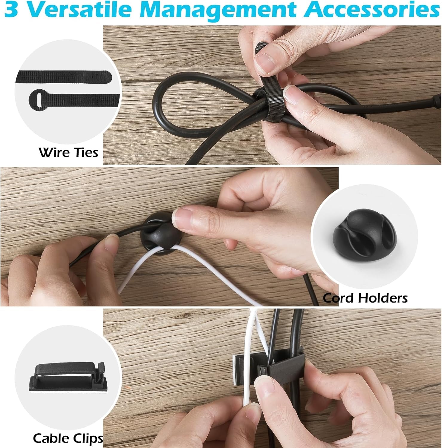 under Desk Cable Management Tray - 4 Pack Cable Management under Desk, Management Tray for Tidy Office and Home (Black)