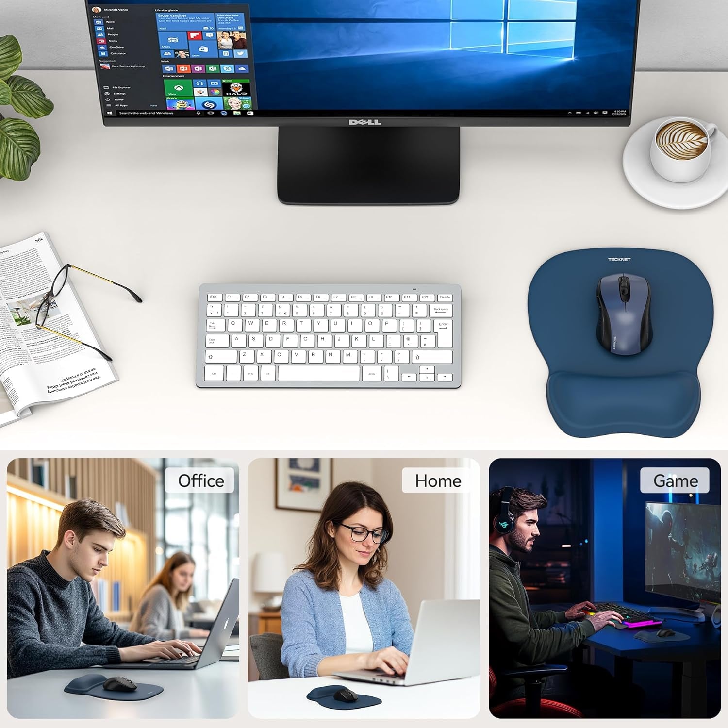 Mouse Mat Wrist Support, Gel Ergonomic Mouse Mat, Mouse Pad Wrist Rest with Non-Slip PU Base, Waterproof Surface Mouse Pad Wrist Support for Computer, Laptop, Office, Home and Travel, Blue