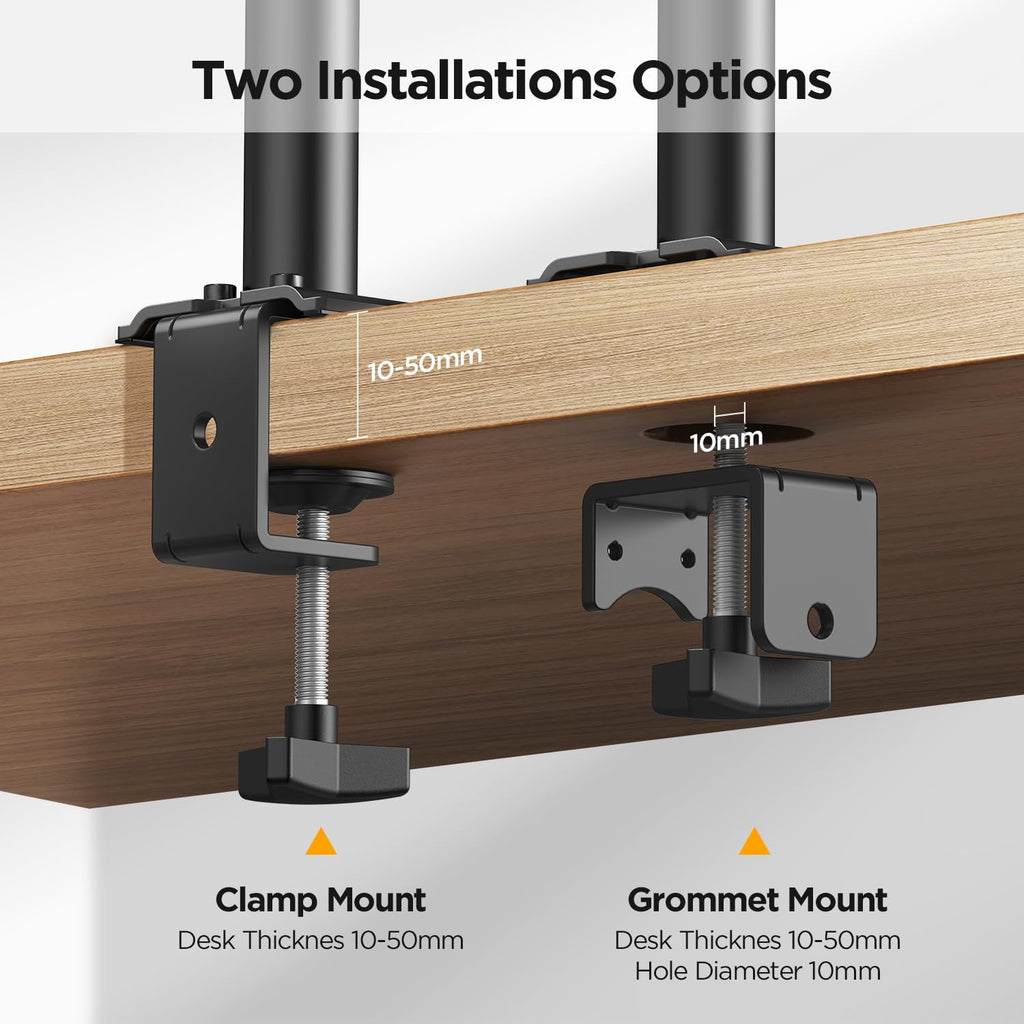 Dual Monitor Stand for 13-27 Inch Holds Screens, Ergonomic Height Adjustable Monitor Arm with Rotate 360°/ Adjustable Tilt ±72°/ Swivel 360°, VESA 75/100Mm