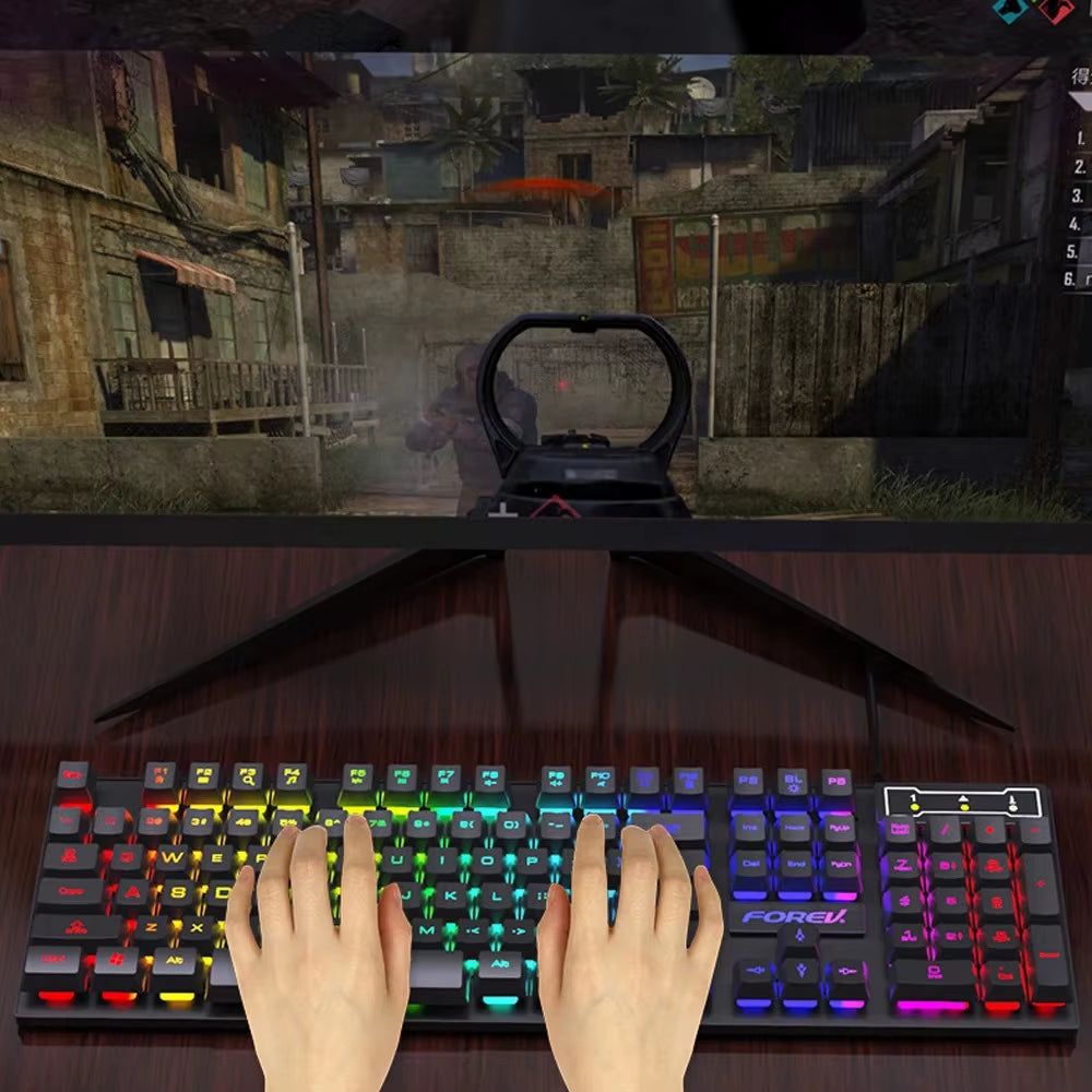 104 Keys Wired Keyboard RGB Colorful Gaming Keyboard Mechanical Feel Keyboard Standard Keyboard for Windows Laptop Computer