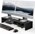 Monitor Stand Riser 2 Tiers Computer Monitor Stand Wood Desk Organizer for Pc/Laptop/Printer/Tv 80X23.5X14.2Cm Max Load 25KG Brown (Black)