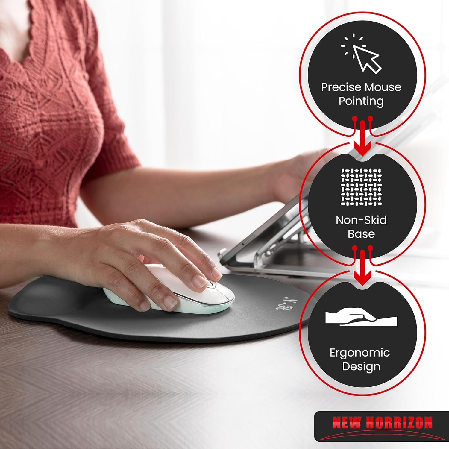 Mouse Mat WRIST SUPPORT Mouse Pad with Wrist Rest Support Mouse Mat with Non-Slip anti Slip PU Base, Comfortable Large Computer Mouse Mat, with Foam Wrist Support