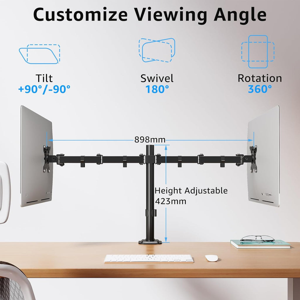 Dual Monitor Stand, Adjustable Monitor Arm Desk Mount for 13-32 Inch Screens, Double Arm with Tilt Swivel Rotate, VESA: 75X75Mm & 100X100Mm, EU0002