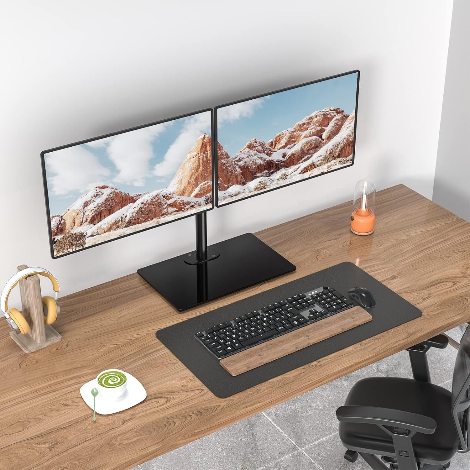 Dual Monitor Stand for 13 to 27 Inch Screen, Freestanding Arm with Tilt Swivel Rotate Extension, Height Adjustable, Holds up to 10 Kg/Arm, VESA 75 & 100Mm (GMF002)
