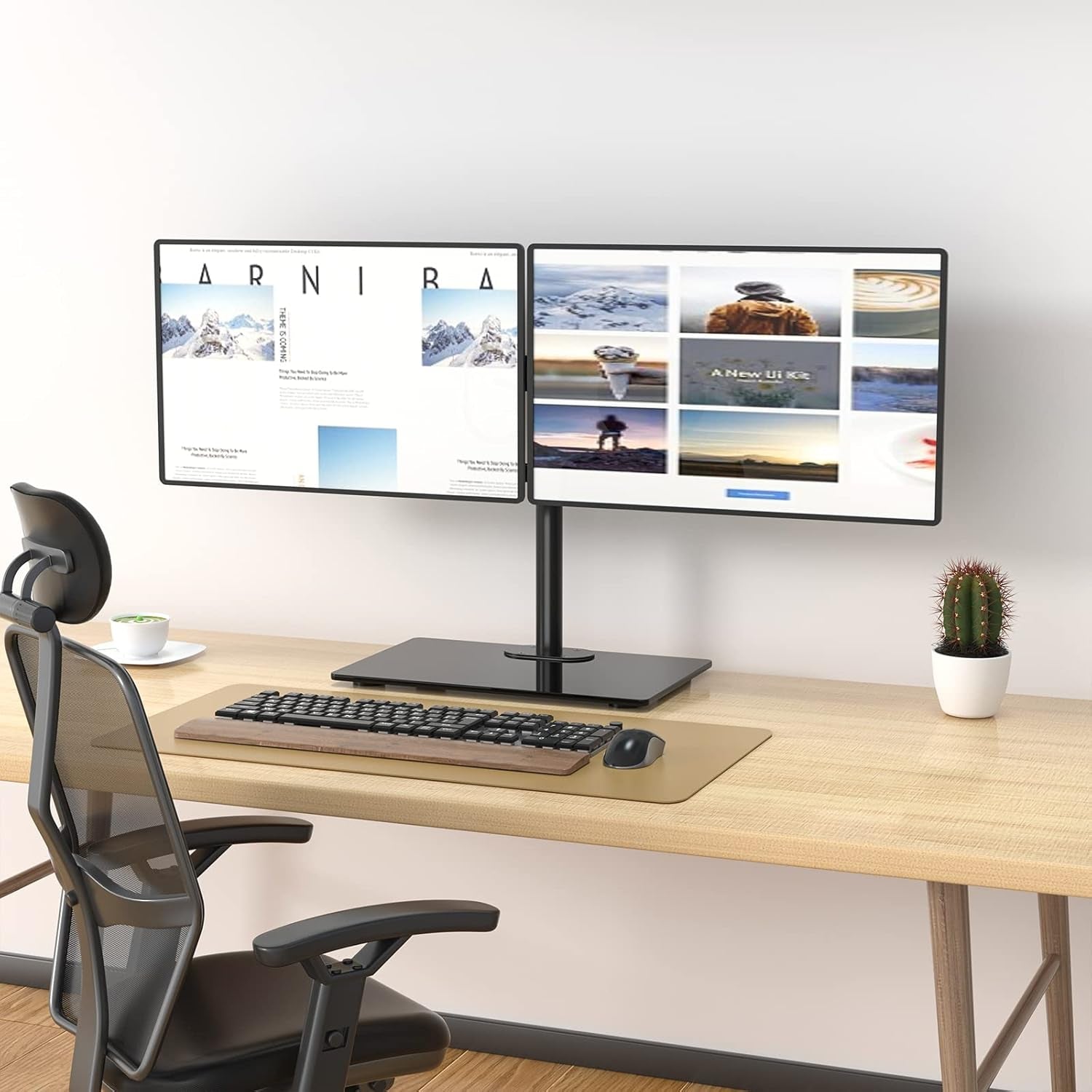 Dual Monitor Stand for 13 to 27 Inch Screen, Freestanding Arm with Tilt Swivel Rotate Extension, Height Adjustable, Holds up to 10 Kg/Arm, VESA 75 & 100Mm (GMF002)