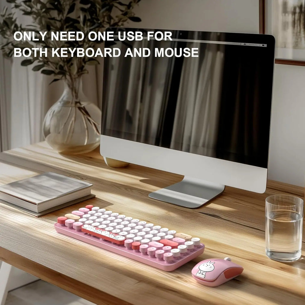 2.4G Wireless Silent Keyboard Mouse Combo for Pc/Laptop/Desktop 68 Keys Multimedia Function Cute Keyboard Mouse Set