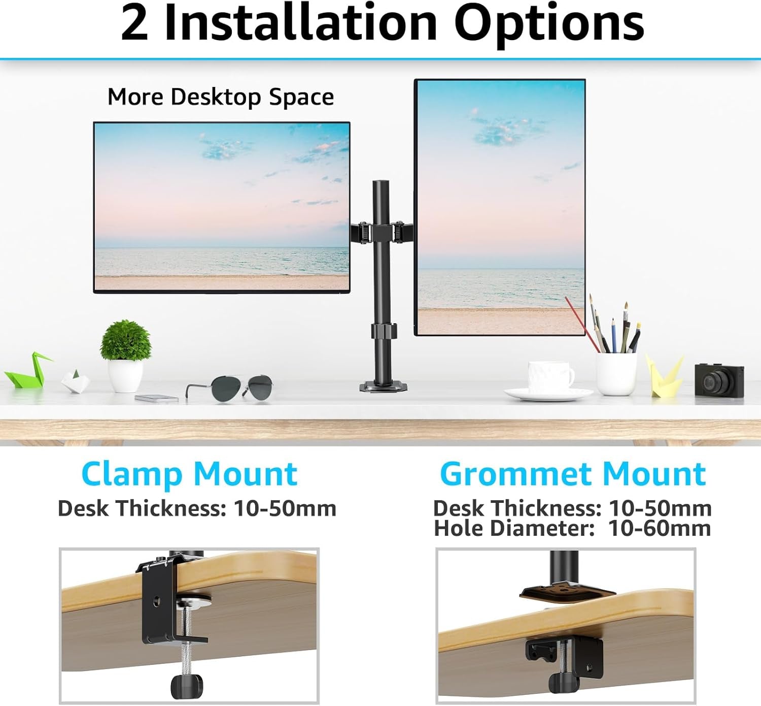 Dual Monitor Stand, Adjustable Monitor Arm Desk Mount for 13-32 Inch Screens, Double Arm with Tilt Swivel Rotate, VESA: 75X75Mm & 100X100Mm, EU0002