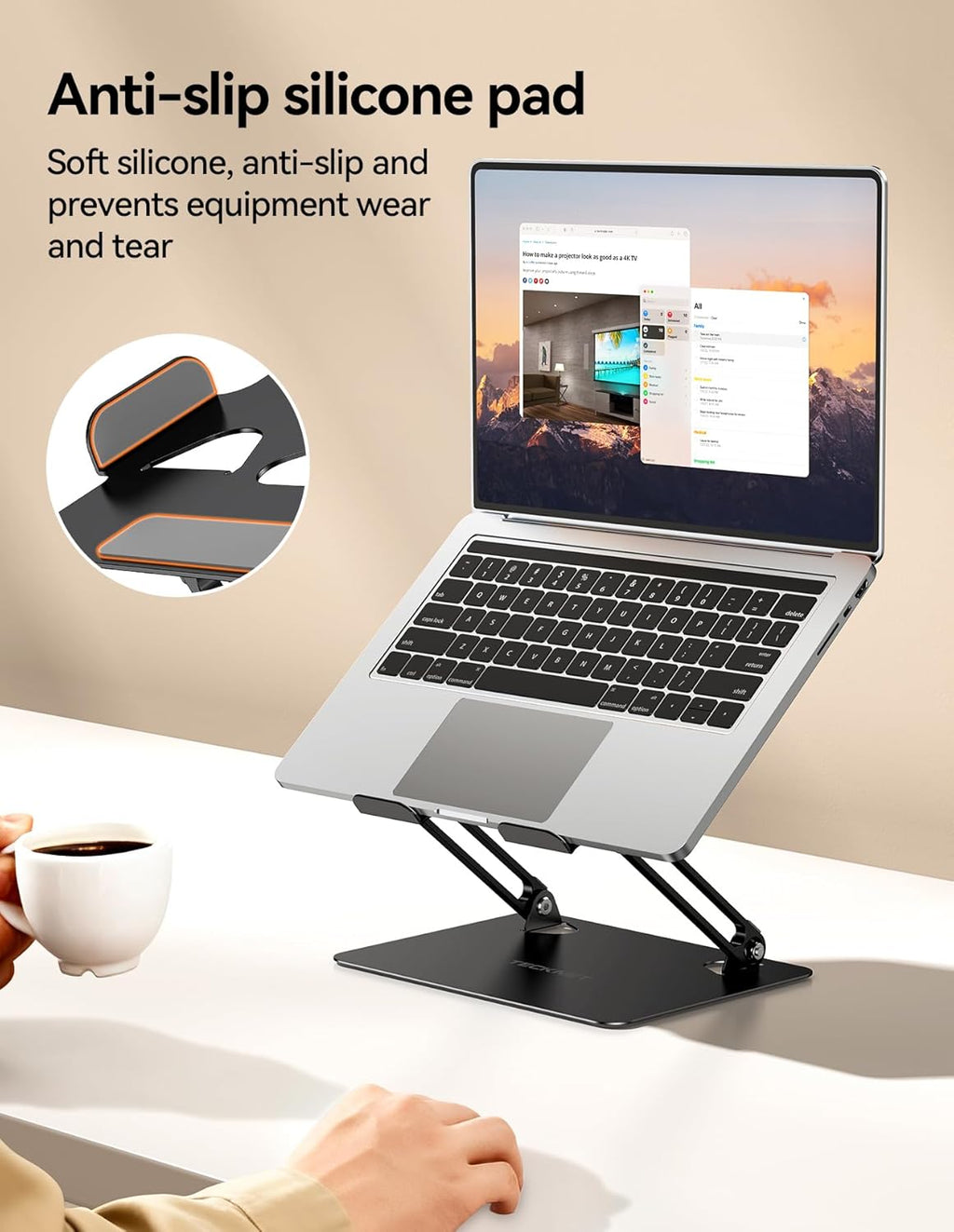 Laptop Stand for Desk, Ergonomic Laptop Riser for Desk, Metal Portable Laptop Holder, Adjustable Ipad Notebook Stand for All 11-17.3 Inch Laptops, Black