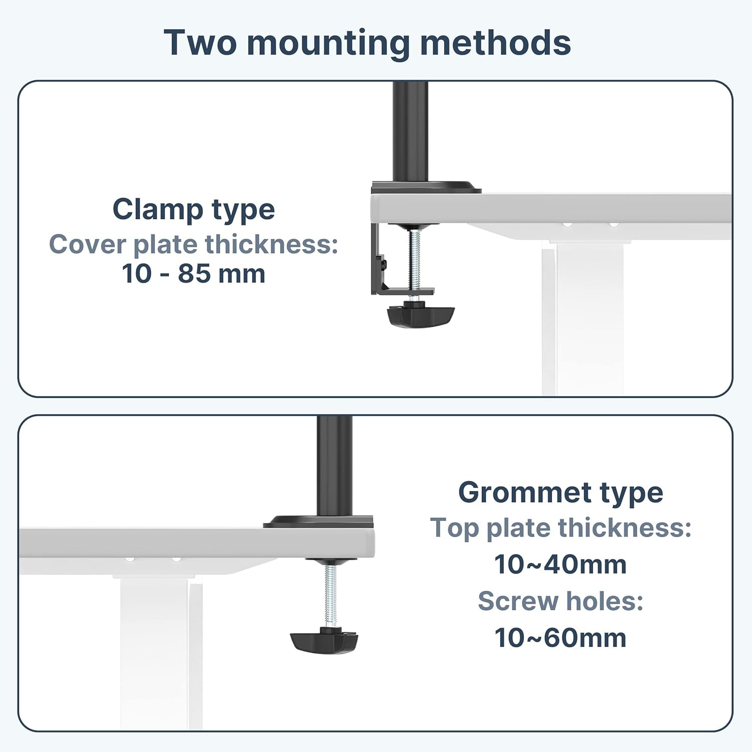 Dual Monitor Stand- Vertical Stack Monitor Desk Mount for Two Screens up to 32 Inch Height Adjustable Screen Supports with Swivel, Tilt, Rotation, C-Clamp and Grommet Bases