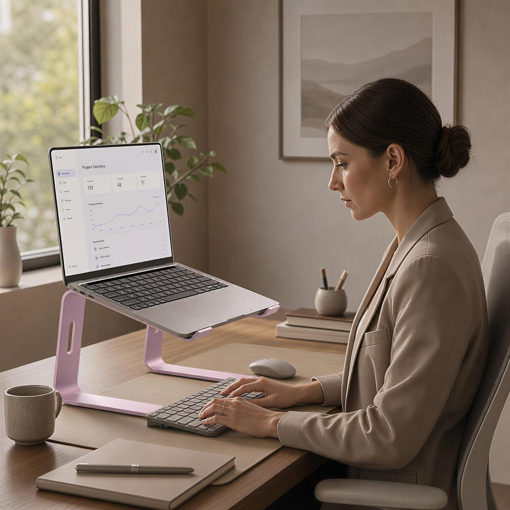 Laptop Stand for Desk, Aluminum Laptop Riser, Portable Computer Stand for Apple Mac Macbook Air Pro 10-15.6 Inch Notebook Computer, Detachable Ergonomic Elevator Holder Macbook Stand, Pink
