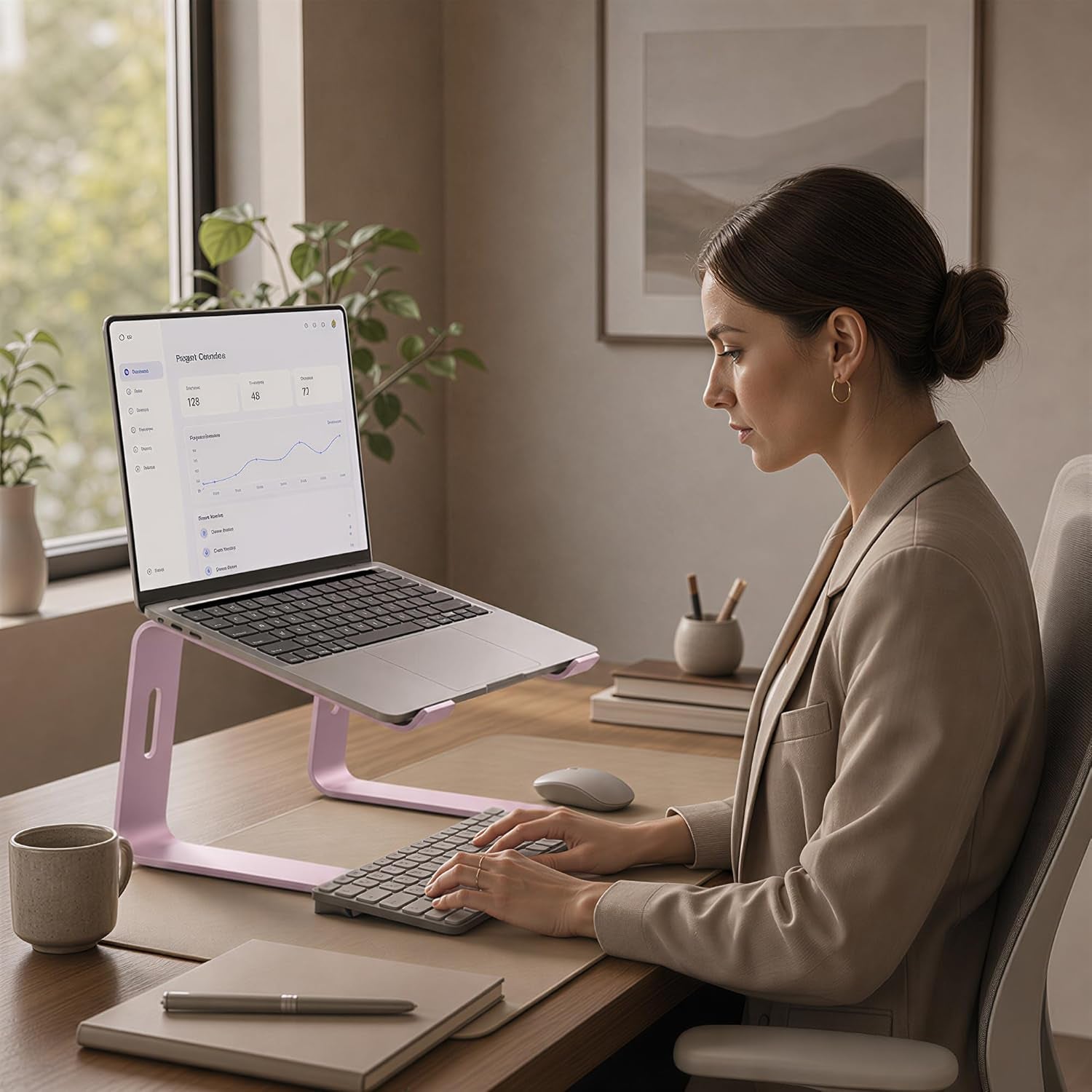 Laptop Stand for Desk, Aluminum Laptop Riser, Portable Computer Stand for Apple Mac Macbook Air Pro 10-15.6 Inch Notebook Computer, Detachable Ergonomic Elevator Holder Macbook Stand, Pink