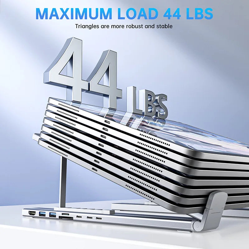 USB C Laptop Stand Docking Station with 7-In-1 HUB USB3.0 4K HDMI SD TF Card Reader Aluminium Adjustable Bracket for PC Notebook