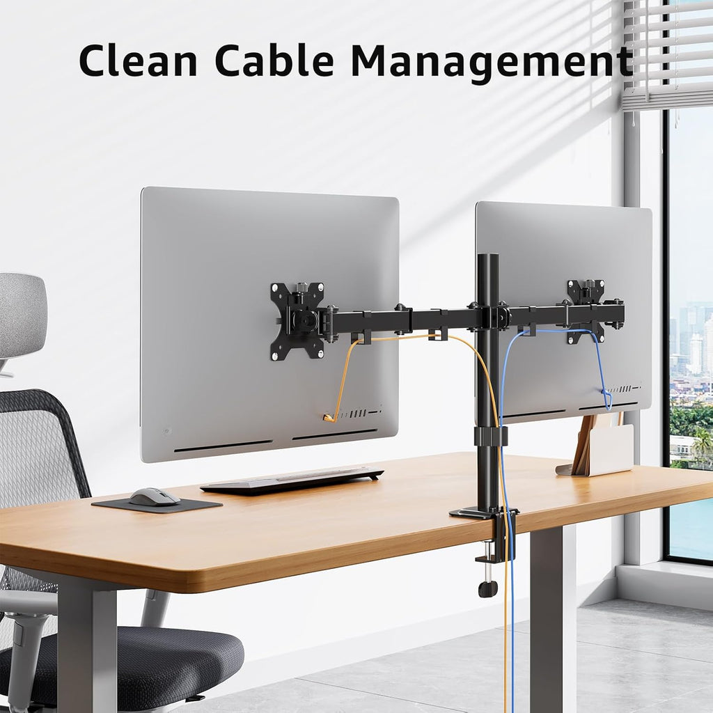 Dual Monitor Stand, Adjustable Monitor Arm Desk Mount for 13-32 Inch Screens, Double Arm with Tilt Swivel Rotate, VESA: 75X75Mm & 100X100Mm, EU0002