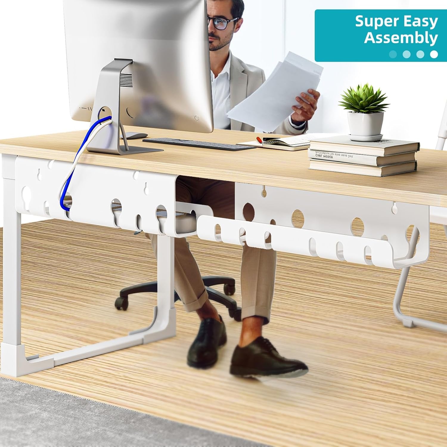 2-Pack under Desk Cable Management Tray, Cable Management Tray, Metal Mesh Cable Management under Desk with Clamp Mount, Cord Organizer for Office/Home Cost-Effective