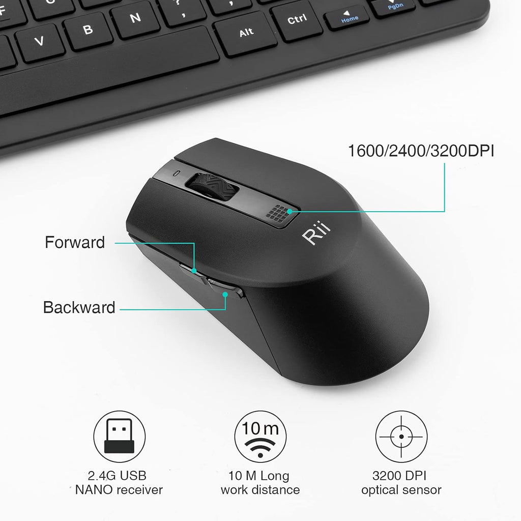 Wireless Keyboard and Mouse Set, Keyboard and Mouse with Ultra-Slim Size UK Layout Compatible with PC, Laptop, Computer, Windows for Office Home Work