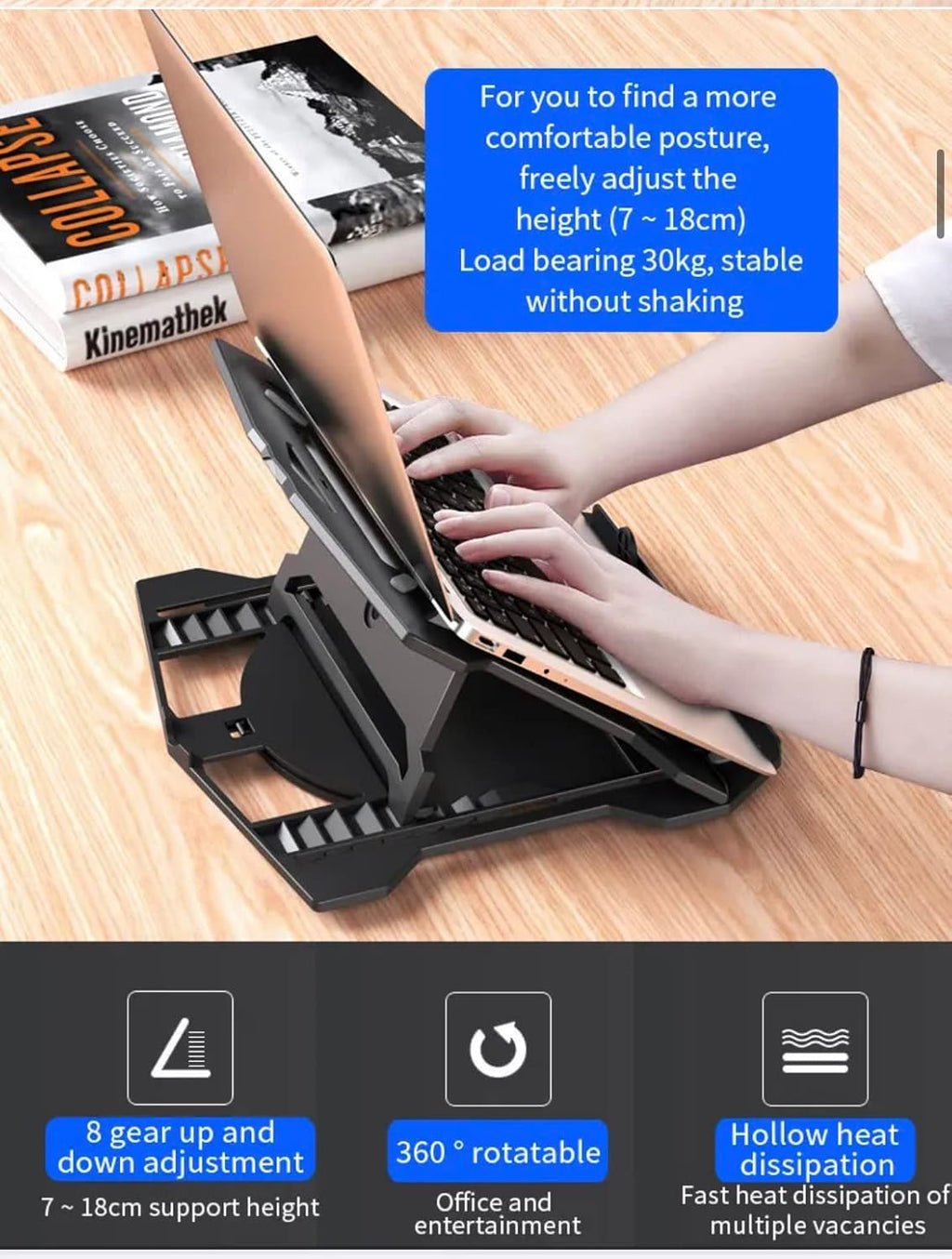 Laptop Stand with Phone Holder and 360°Adjustable, Compatible with All Laptops/Macbook 13" 15" 17" (Black)