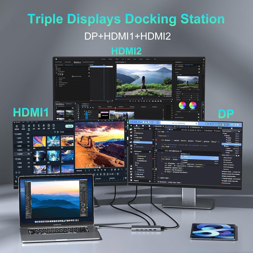USB C Docking Station Dual Monitor 2 HDMI for Dell HP, Thunderbolt 3/4 Dock USB C Hub Triple Monitor to Displayport, 2 HDMI 4K, Ethernet, 5 USB, PD, SD/TF, 3.5MM for Lenovo,Surface,Macbook Laptops