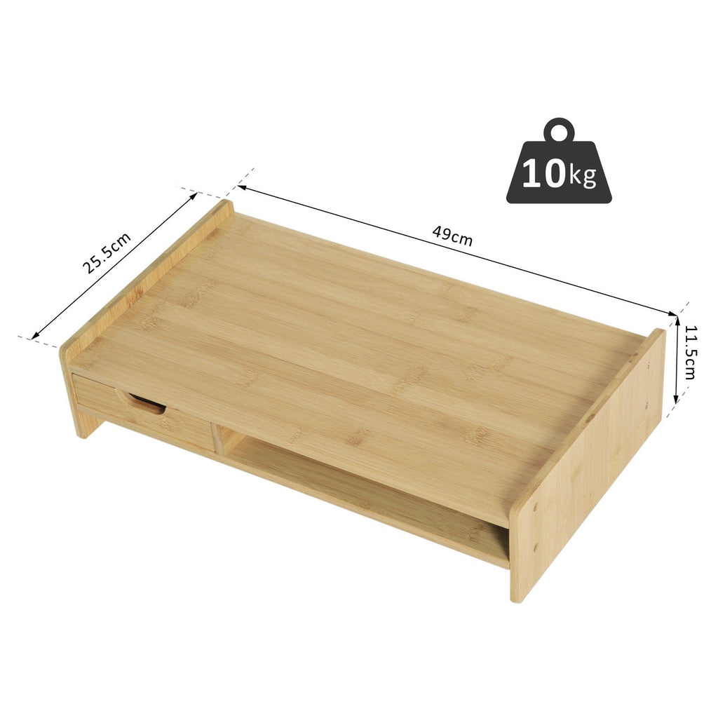Monitor Riser Laptop PC Plinth Stand Organiser Computer Screen W/ Drawer Bamboo