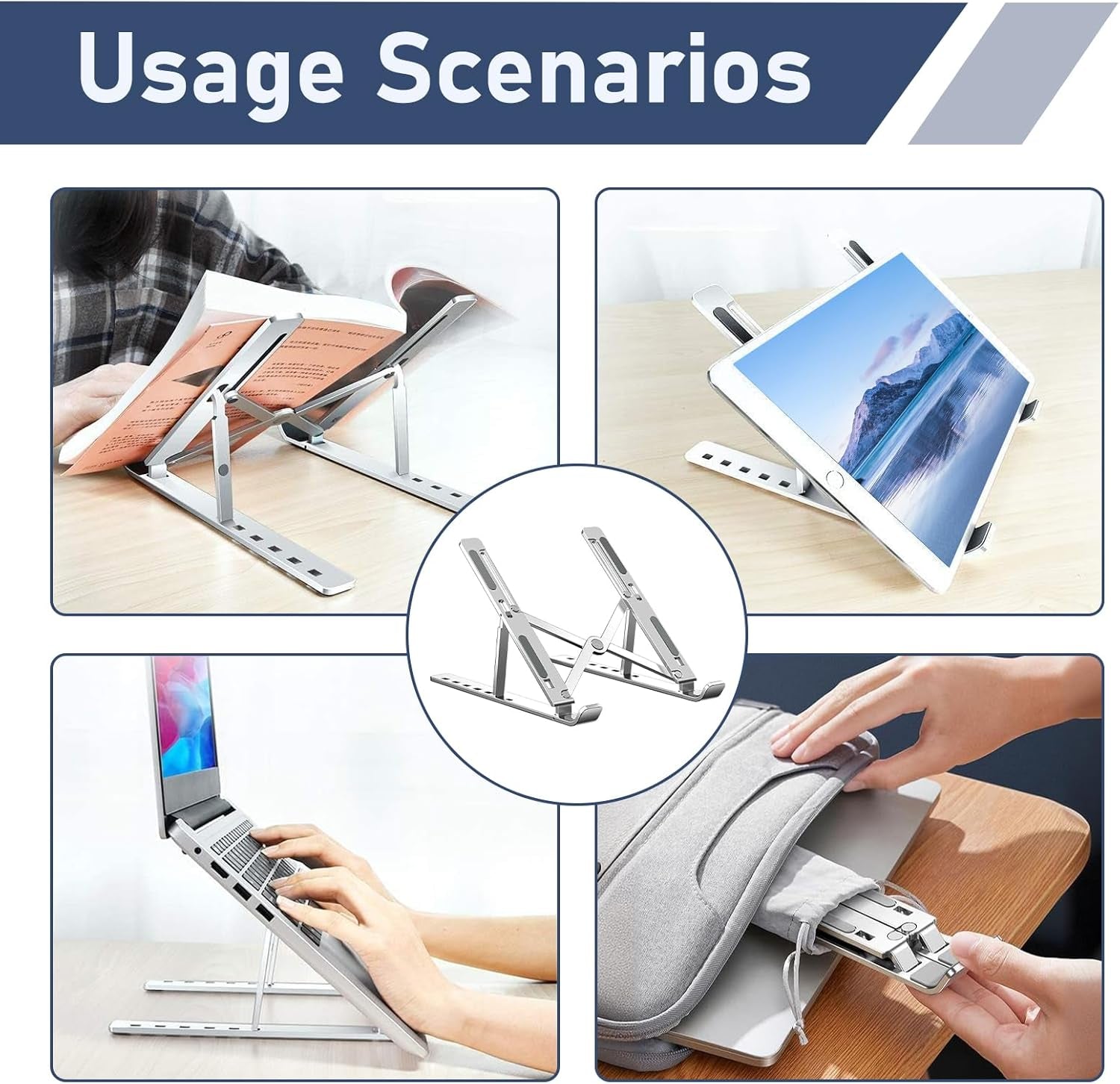 Laptop Stand for Desk, Adjustable Laptop Riser, Foldable Portable Aluminum Riser for Laptop & Tablet, Ergonomic Computer Holder for Home Office, 7 Adjustable Angles, Non Slip Heat Dissipation, 10-20”
