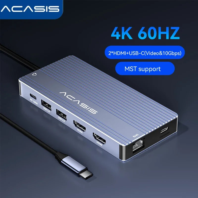 14-In-1 USB C Hub Docking Station 100W PD 4K60Hz HDMI 10Gbps Ports Gigabit Ethernet, SD/TF Card Reader for Macbook/Laptop