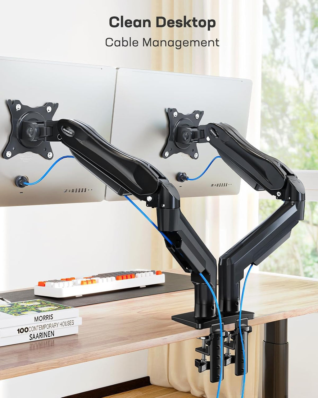 Dual Monitor Stand for 13 to 32 Inch Screens, Dual Gaming Monitor Arm Desk Mount for Curved Flat Screens, Double Screen Arm Support VESA 75 & 100 Mm