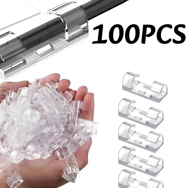 20-200Pc Self Adhesive Cable Management Clip Clear Plastic Cable Clips for Cable Management TV PC USB Wire Cable Clips Organizer