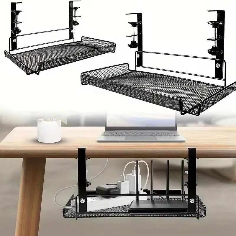 1PCS under Desk Cable Management Tray No Drill Steel Desk Cable Organizers Wire Management Tray Cable Management Rack Shelf