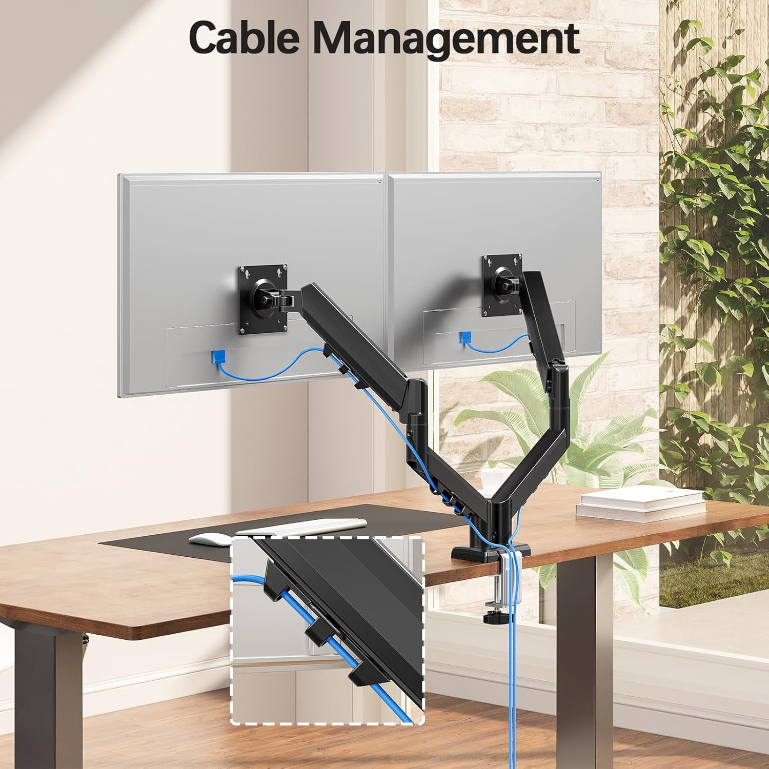 Dual Monitor Arm Desk Mount for 13 to 32 Inch Screens, Monitor Arms for 2-9Kg Computer Screens, Height Adjustable Stand with Tilt, Swivel, and Rotation,Vesa 75 & 100 Mm, EU8014B