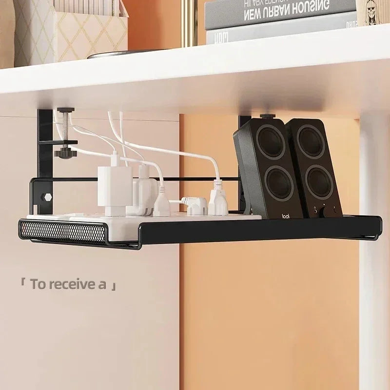 1PCS under Desk Cable Management Tray No Drill Steel Desk Cable Organizers Wire Management Tray Cable Management Rack Shelf
