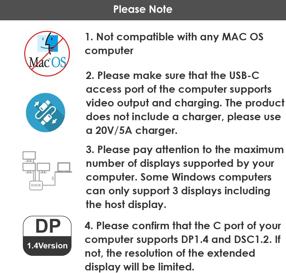 USB C Dual Monitor Docking Station, Docking Station with Two HDMI, DP, 100W PD, USB3.0&2.0, RJ45, SD/TF Slots, Audio/Microphone, Compatible with Windows Computers Only