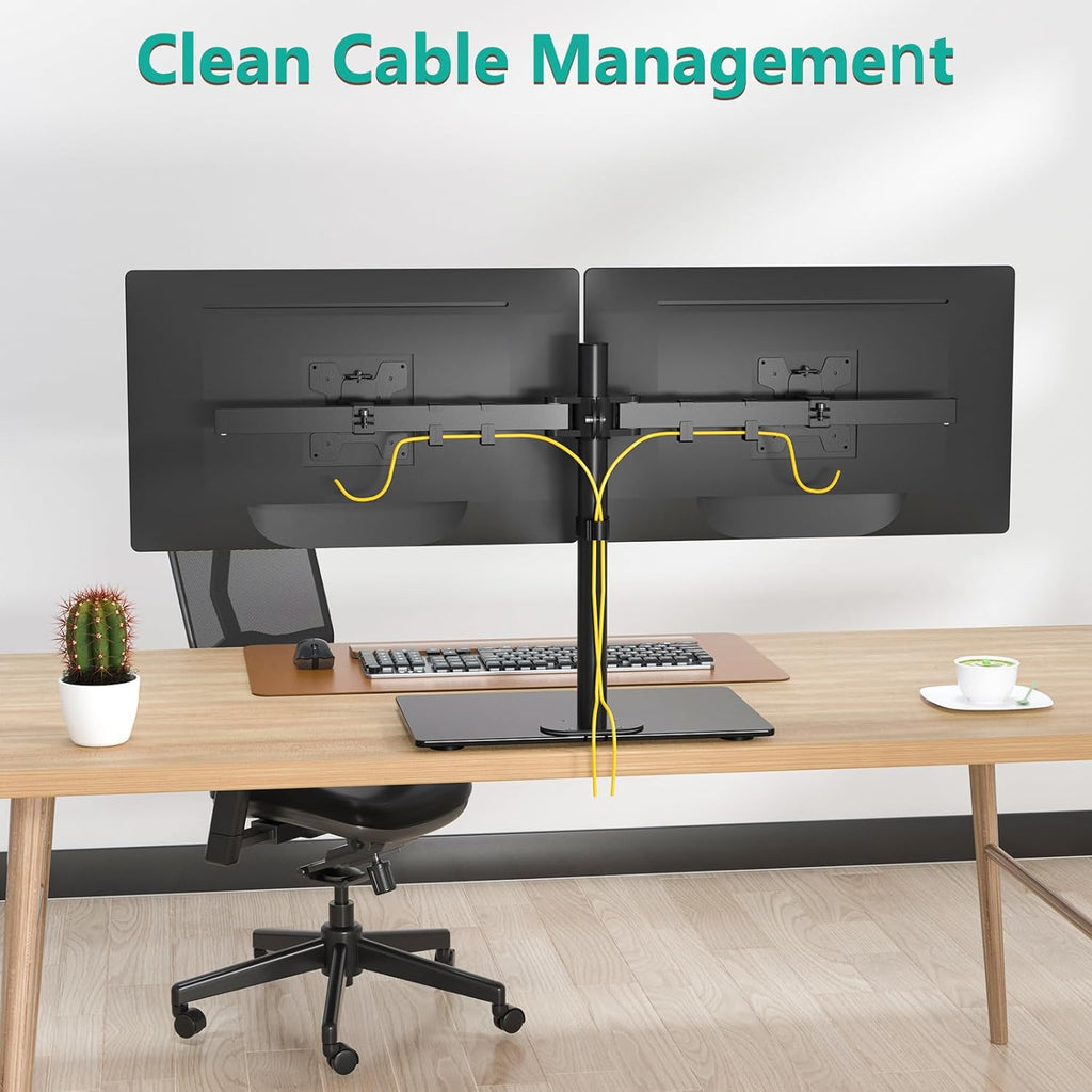 Dual Monitor Stand for 13 to 27 Inch Screen, Freestanding Arm with Tilt Swivel Rotate Extension, Height Adjustable, Holds up to 10 Kg/Arm, VESA 75 & 100Mm (GMF002)