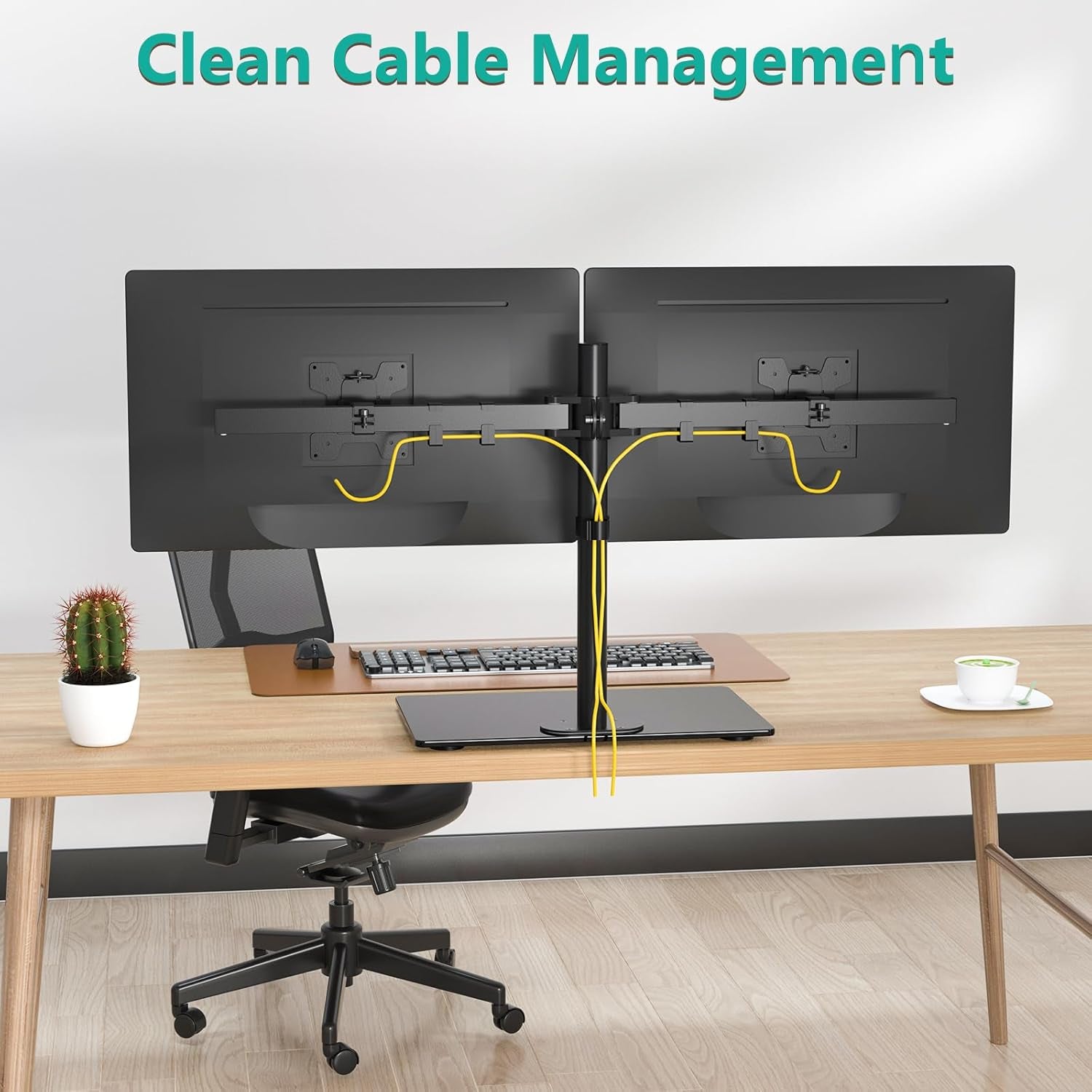 Dual Monitor Stand for 13 to 27 Inch Screen, Freestanding Arm with Tilt Swivel Rotate Extension, Height Adjustable, Holds up to 10 Kg/Arm, VESA 75 & 100Mm (GMF002)