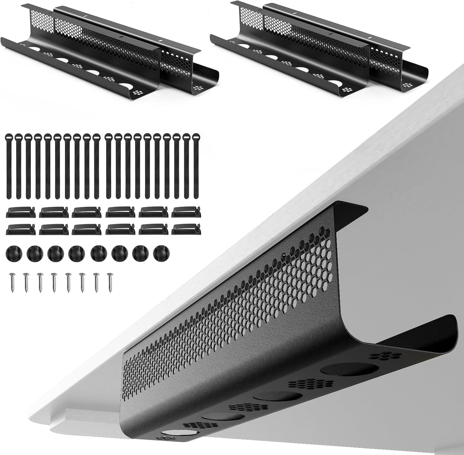 under Desk Cable Management Tray - 4 Pack Cable Management under Desk, Management Tray for Tidy Office and Home (Black)